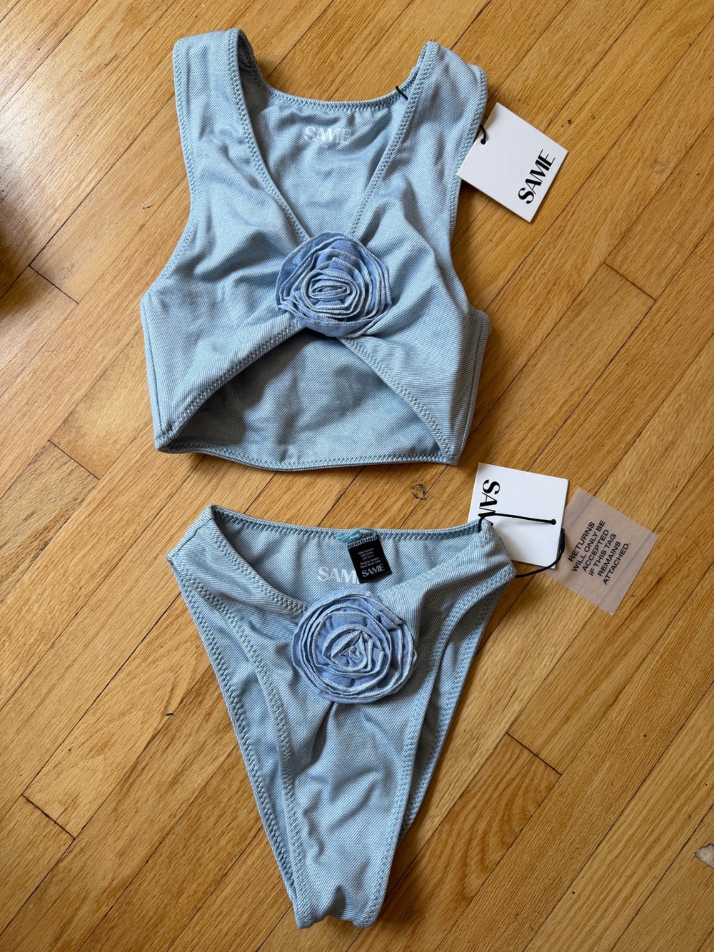 Same Los Angeles bikini rose flower denim xs